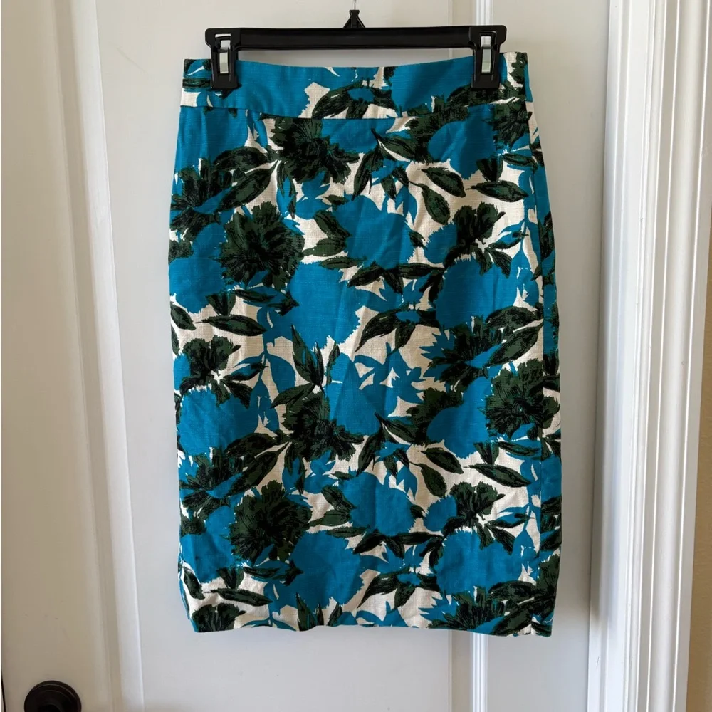 J.Crew No. 2 Pencil Skirt – Blue Green Floral – Size 2 – Lined